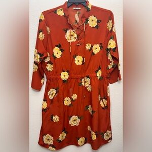 MPH Collection Floral Print Casual Dress with Zipper Pockets and Drawstring